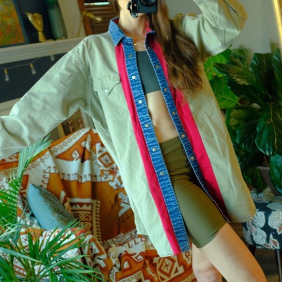 Vintage unique western snap button up, quality, classic colors (red denim khaki) - Picture 2 of 15